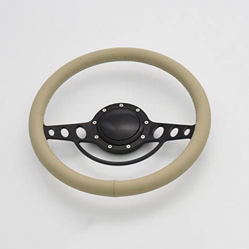 14'' Billet Half Wrap 9 Bolts Steering Wheel with 2'' Dish and Horn Button(Tan)