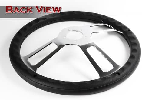 W-Power Black Leather Grip 18' 457 mm 5 Bolt 3 Spoke Vintage Steering Wheel (Chrome Spoke)