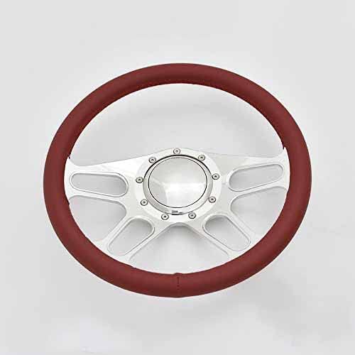 14'' Trickster Billet Full Wrap 9 Bolts Steering Wheel with 2'' Dish and Horn Button(Burgundy)