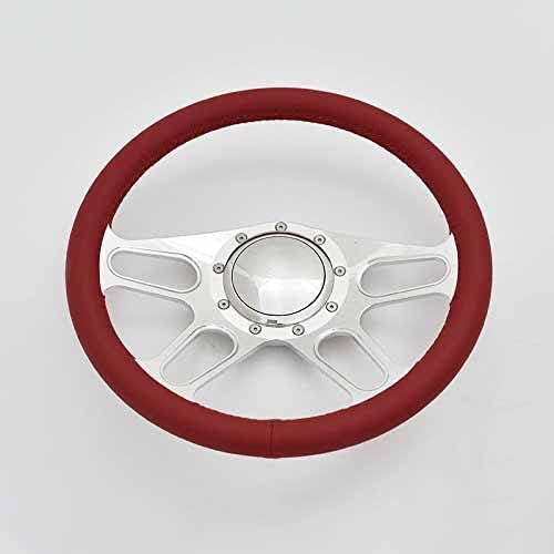 14'' Trickster Billet Full Wrap 9 Bolts Steering Wheel with 2'' Dish and Horn Button (Red)