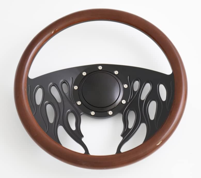 14'' Billet Half Wrap 9 Bolts Steering Wheel with 2'' Dish and Horn Button(Walnut Wood)