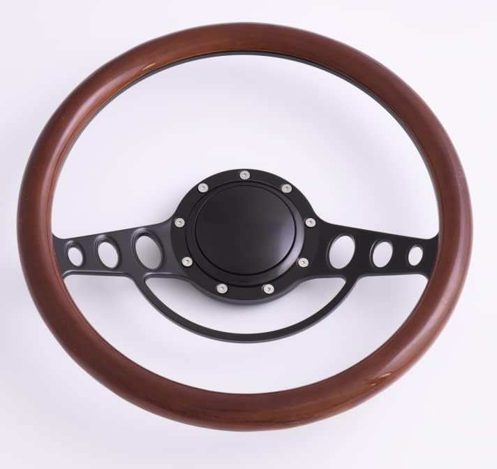 14'' Billet Half Wrap 9 Bolts Steering Wheel with 2'' Dish and Horn Button(Walnut Wood)