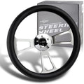 W-Power Black Leather Grip 18' 457 mm 5 Bolt 3 Spoke Vintage Steering Wheel (Chrome Spoke)