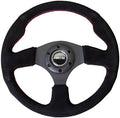 NRG Innovations NRG-RST-012S-RS Reinforced Steering Wheel 320mm Diameter And 25mm Deep Sport Suede Steering Wheel With/Red Stitch/Black Grip Suede, Double Riveted Spokes + Horn Button