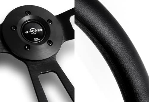 W-Power Black Leather Grip 18' 457 mm 5 Bolt 3 Spoke Vintage Steering Wheel (Black Spoke)