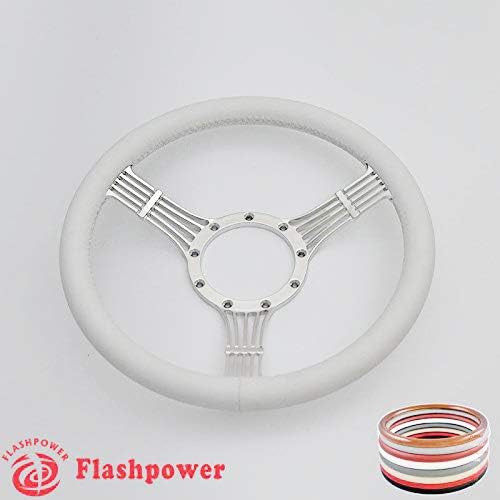 14'' Billet Banjo Full Wrap 9 Bolts Steering Wheel with 2'' Dish and Horn Button (White)