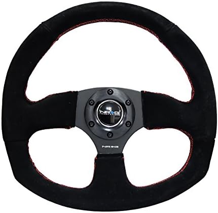 NRG Innovations NRG-RST-009S-RS Reinforced Steering Wheel Suede Leather Steering Wheel With/RED Stitch D-Shape Flat Bottom 320MM / 330MM