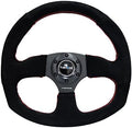 NRG Innovations NRG-RST-009S-RS Reinforced Steering Wheel Suede Leather Steering Wheel With/RED Stitch D-Shape Flat Bottom 320MM / 330MM