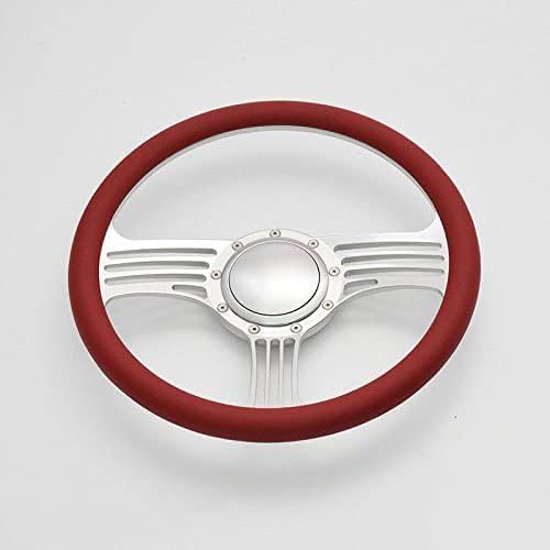 14'' Billet Half Wrap 9 Bolts Steering Wheel with 2'' Dish and Horn Button(Red)