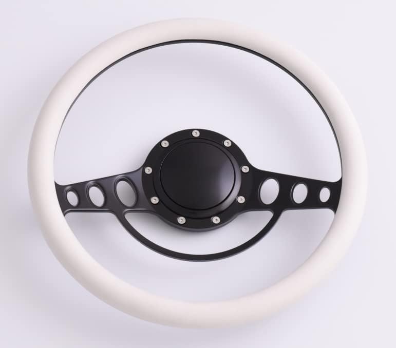 14'' Billet Half Wrap 9 Bolts Steering Wheel with 2'' Dish and Horn Button(White)