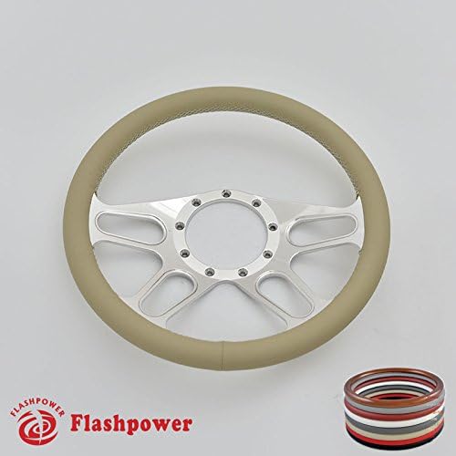 14'' Trickster Billet Full Wrap 9 Bolts Steering Wheel with 2'' Dish and Horn Button (Tan)