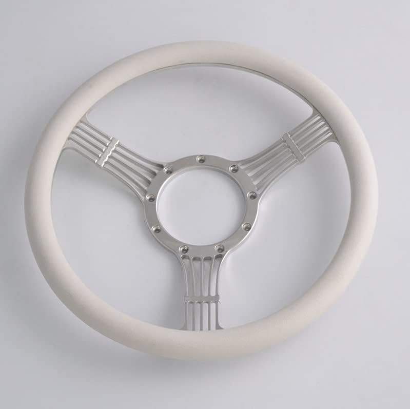 15.5'' 5-String Billet Banjo Full Wrap Steering Wheel with 9 Bolts 2'' Dish and Horn Button (White)
