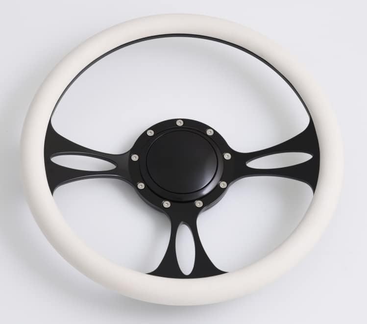 14'' Billet Half Wrap 9 Bolts Steering Wheel with 2'' Dish and Horn Button(White)