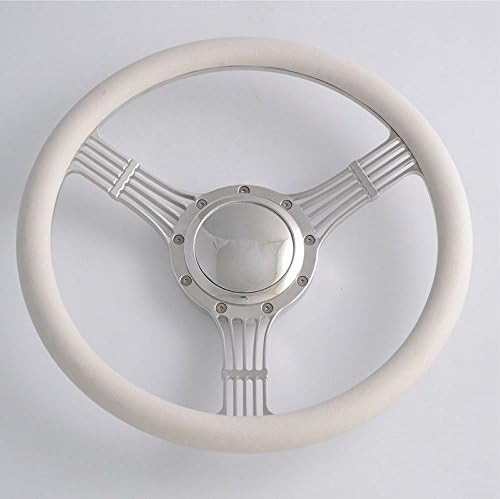 15.5'' 5-String Billet Banjo Full Wrap Steering Wheel with 9 Bolts 2'' Dish and Horn Button (White)