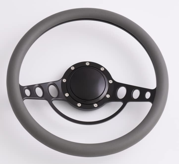 14'' Billet Half Wrap 9 Bolts Steering Wheel with 2'' Dish and Horn Button(Dark Grey)