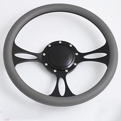 14'' Billet Half Wrap 9 Bolts Steering Wheel with 2'' Dish and Horn Button(Dark Grey)