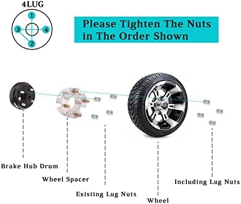 10L0L 2 Inch Golf Cart Wheel Spacers Kit with Lug Nuts - for Yamaha,Club Car,EZGO, 4x4 Bolt Pattern, 68mm Hub Bore, 1/2-20 Studs, CNC Aluminum, 4 Pack Wheel Hub Adapters