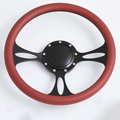 14'' Billet Half Wrap 9 Bolts Steering Wheel with 2'' Dish and Horn Button(Burgundy)