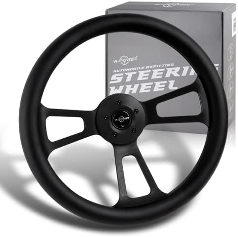 W-Power Black Leather Grip 18' 457 mm 5 Bolt 3 Spoke Vintage Steering Wheel (Black Spoke)