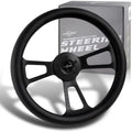 W-Power Black Leather Grip 18' 457 mm 5 Bolt 3 Spoke Vintage Steering Wheel (Black Spoke)