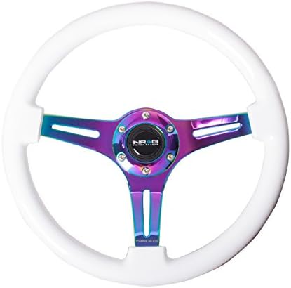 NRG Innovations NRG-ST-015MC-WT Classic Wood Grain Steering Wheel - 350mm 25mm Deep, 3 Neochromw Spokes - White Paint Grip