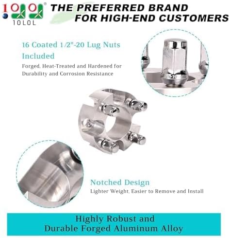 10L0L 2 Inch Golf Cart Wheel Spacers Kit with Lug Nuts - for Yamaha,Club Car,EZGO, 4x4 Bolt Pattern, 68mm Hub Bore, 1/2-20 Studs, CNC Aluminum, 4 Pack Wheel Hub Adapters