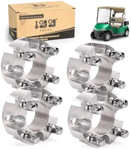 10L0L 2 Inch Golf Cart Wheel Spacers Kit with Lug Nuts - for Yamaha,Club Car,EZGO, 4x4 Bolt Pattern, 68mm Hub Bore, 1/2-20 Studs, CNC Aluminum, 4 Pack Wheel Hub Adapters