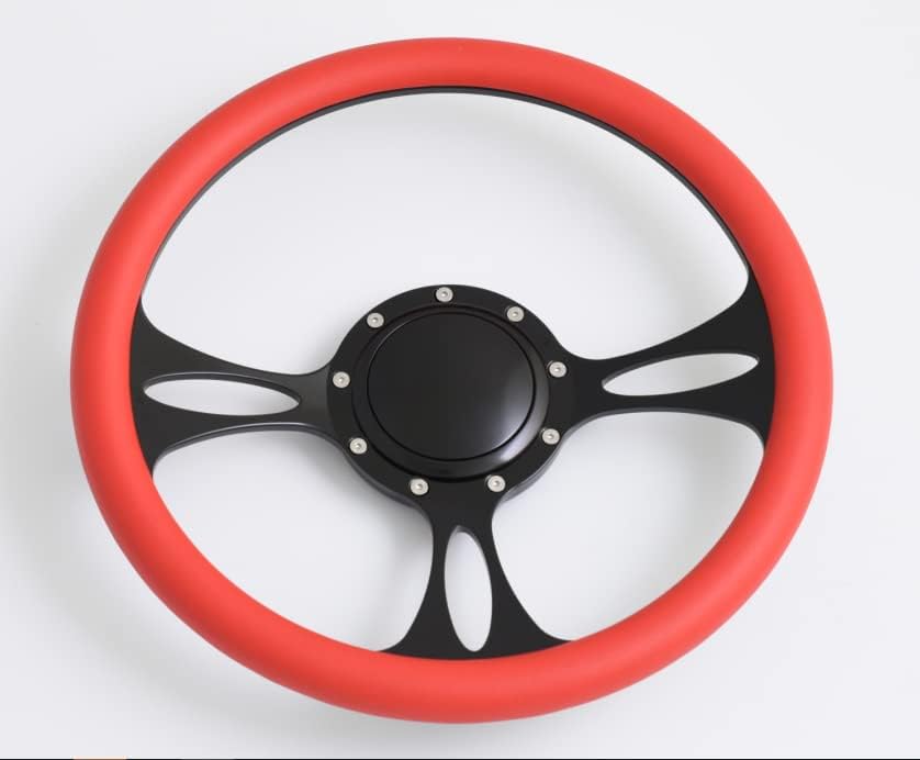 14'' Billet Half Wrap 9 Bolts Steering Wheel with 2'' Dish and Horn Button(Red)