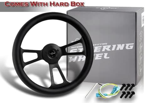 W-Power Black Leather Grip 18' 457 mm 5 Bolt 3 Spoke Vintage Steering Wheel (Black Spoke)