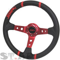 350mm Deep Dish Steering Wheel 6 Bolt Universal Custom (Red Center JDM 4 Ring)