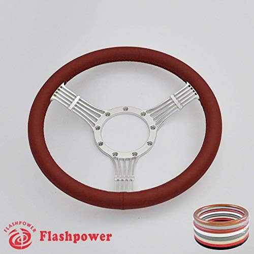 14'' Billet Banjo Full Wrap 9 Bolts Steering Wheel with 2'' Dish and Horn Button(Burgundy)
