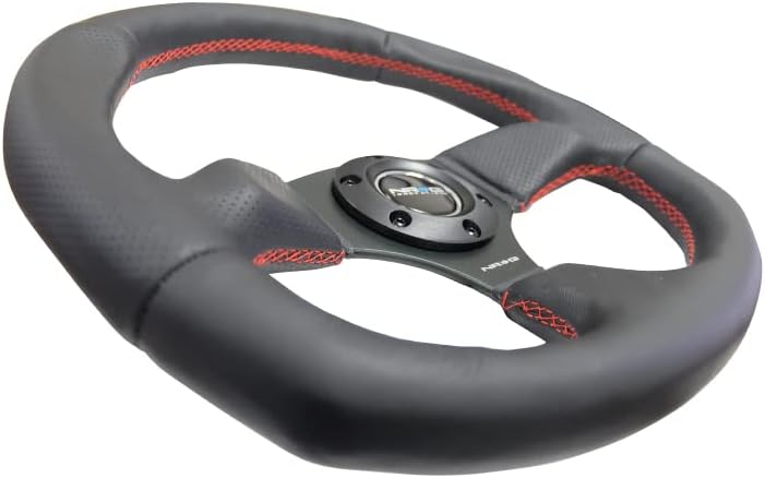 NRG Innovations NRG-RST-009R-RS Reinforced Steering Wheel Black Leather Steering Wheel with Red Stitch