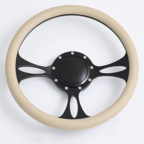 14'' Billet Half Wrap 9 Bolts Steering Wheel with 2'' Dish and Horn Button(Tan)