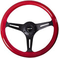 NRG Innovations NRG-ST-015BK-RD Steering Wheel - 350mm 25mm Deep Configuration, Classic Wood Grain Wheel 3 Black Spokes, Red Pearl/Flake Paint Black Center