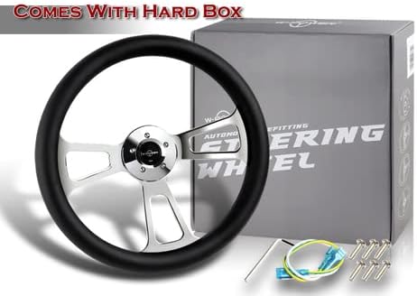 W-Power Black Leather Grip 18' 457 mm 5 Bolt 3 Spoke Vintage Steering Wheel (Chrome Spoke)