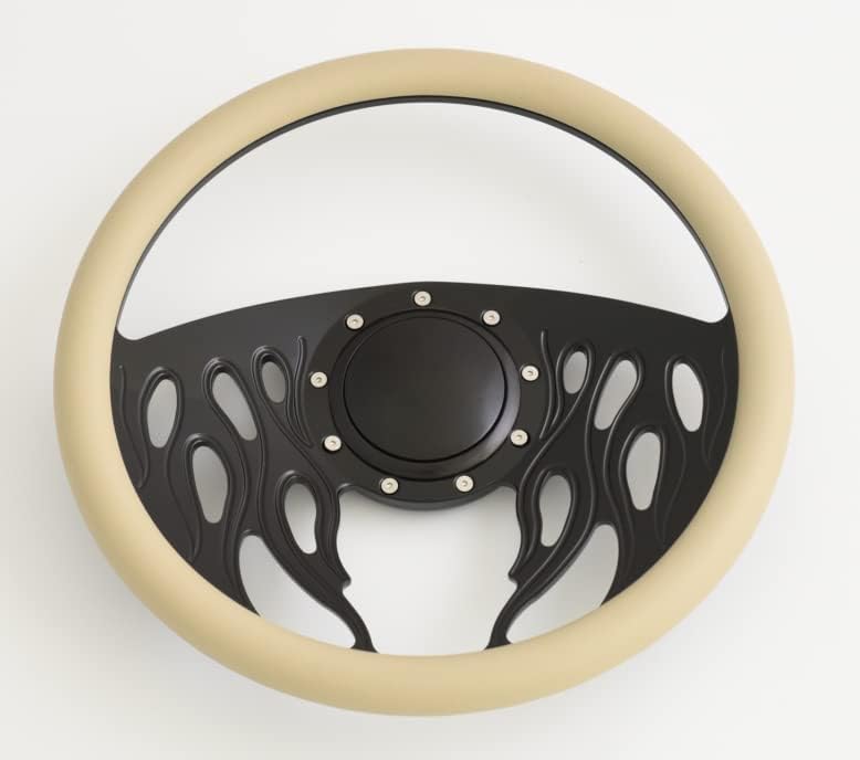 14'' Billet Half Wrap 9 Bolts Steering Wheel with 2'' Dish and Horn Button(Tan)