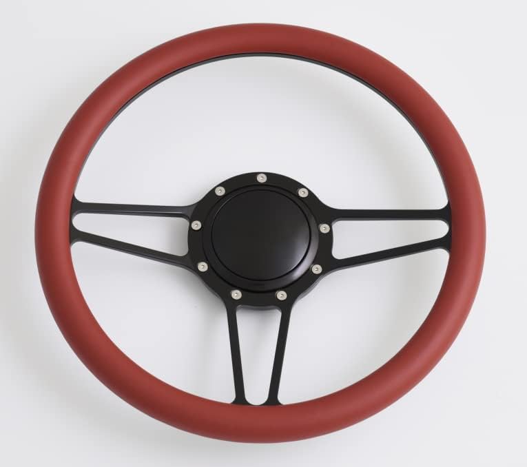 14'' Billet Half Wrap 9 Bolts Steering Wheel with 2'' Dish and Horn Button(Burgundy)