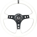 NRG Innovations NRG-RST-006BK-WT-B Reinforced Steering Wheel 350mm Sport Steering Wheel (3' Deep), Black Spoke with Round holes, White Leather, White Stripes