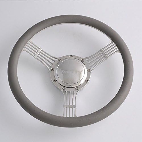 14'' Billet Banjo Full Wrap 9 Bolts Steering Wheel with 2'' Dish and Horn Button (Light Grey)