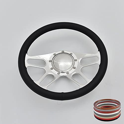14'' Trickster Billet Full Wrap 9 Bolts Steering Wheel with 2'' Dish and Horn Button (Black)