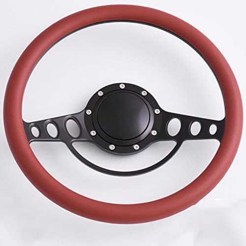 14'' Billet Half Wrap 9 Bolts Steering Wheel with 2'' Dish and Horn Button(Burgundy)