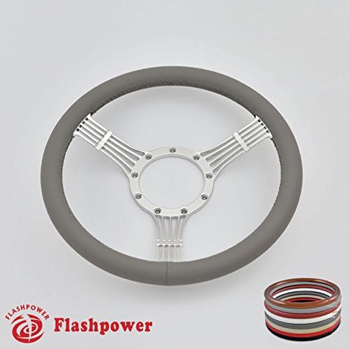 14'' Billet Banjo Full Wrap 9 Bolts Steering Wheel with 2'' Dish and Horn Button (Light Grey)