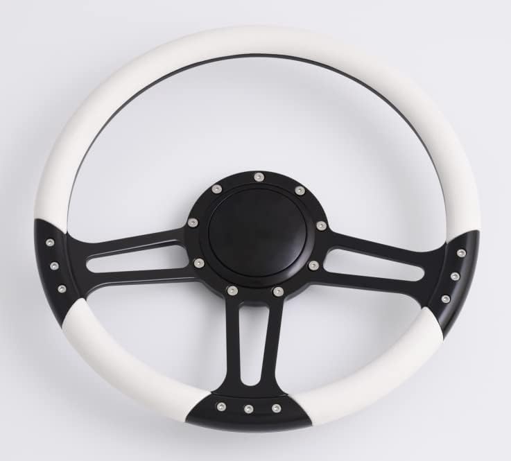 14'' Billet Half Wrap 9 Bolts Steering Wheel with 2'' Dish and Horn Button(White)