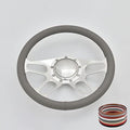 14'' Billet Steering Wheel Dark Gray Half Wrap w/Horn button | 9 bolt, 6061 T6 Aluminum, 2'' Dish, Polished, Vinyl, Trickster, Compatible with Chevy, Hot Rod