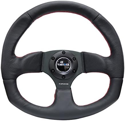 NRG Innovations NRG-RST-009R-RS Reinforced Steering Wheel Black Leather Steering Wheel with Red Stitch