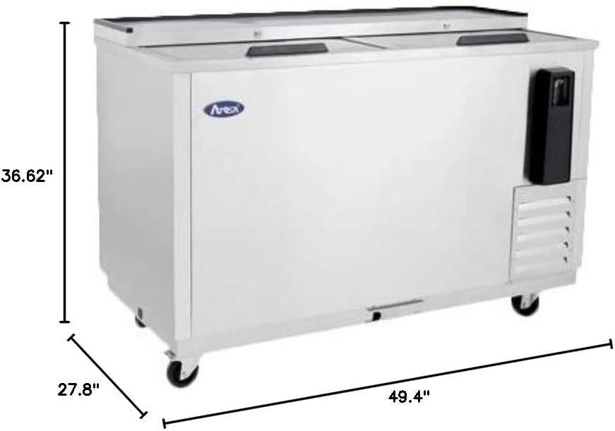 Atosa MBC50GR 49' Insulated Horizontal Bottle Cooler for Restaurant Hotel Casino Pub Bar Beer Cider Soda | 11.7 Cu. Ft. Can Bottle Capacity | 2 Wire Divider, 2 Top Sliding Lid, Stainless Steel, 115V