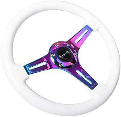 NRG Innovations NRG-ST-015MC-WT Classic Wood Grain Steering Wheel - 350mm 25mm Deep, 3 Neochromw Spokes - White Paint Grip