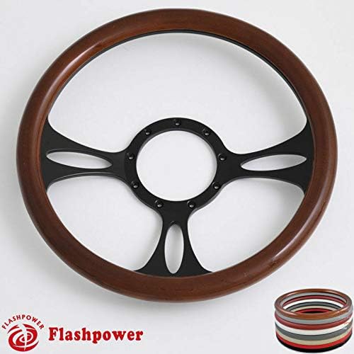 14'' Billet Half Wrap 9 Bolts Steering Wheel with 2'' Dish and Horn Button(Walnut Wood)