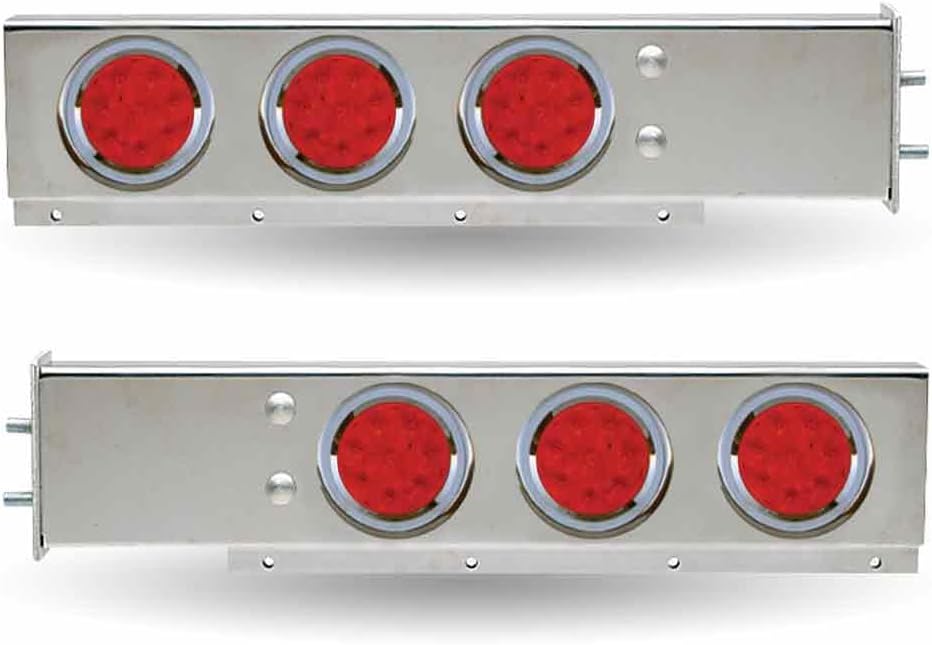 Stainless steel mudflap hanger w/6 round 4' Red LED lights - 2.5' Bolt hole spacing