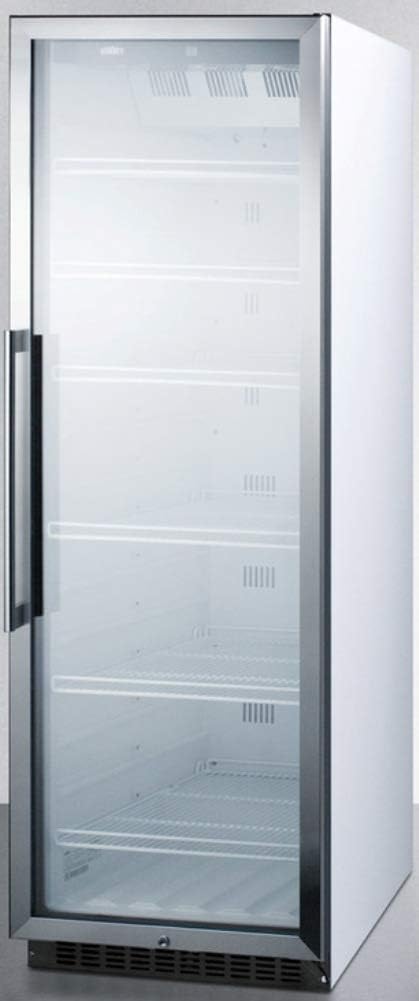 Summit 24' Full Size Beverage Cooler Refrigerator with Glass Door | Commercial Display Fridge for Wine Soda | 12.6 Cu Ft, (6) Adjustable Wire Shelves, 24'W x 24'D x 69.8'H, Stainless Steel, White, NSF